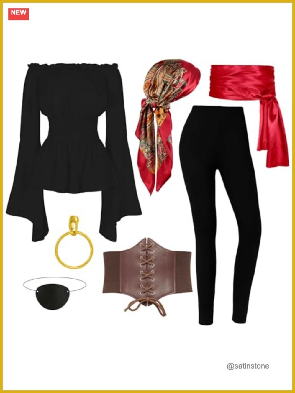 Pirate Costume Set Renaissance Blouse Corset Belt Leggings Headscarf
